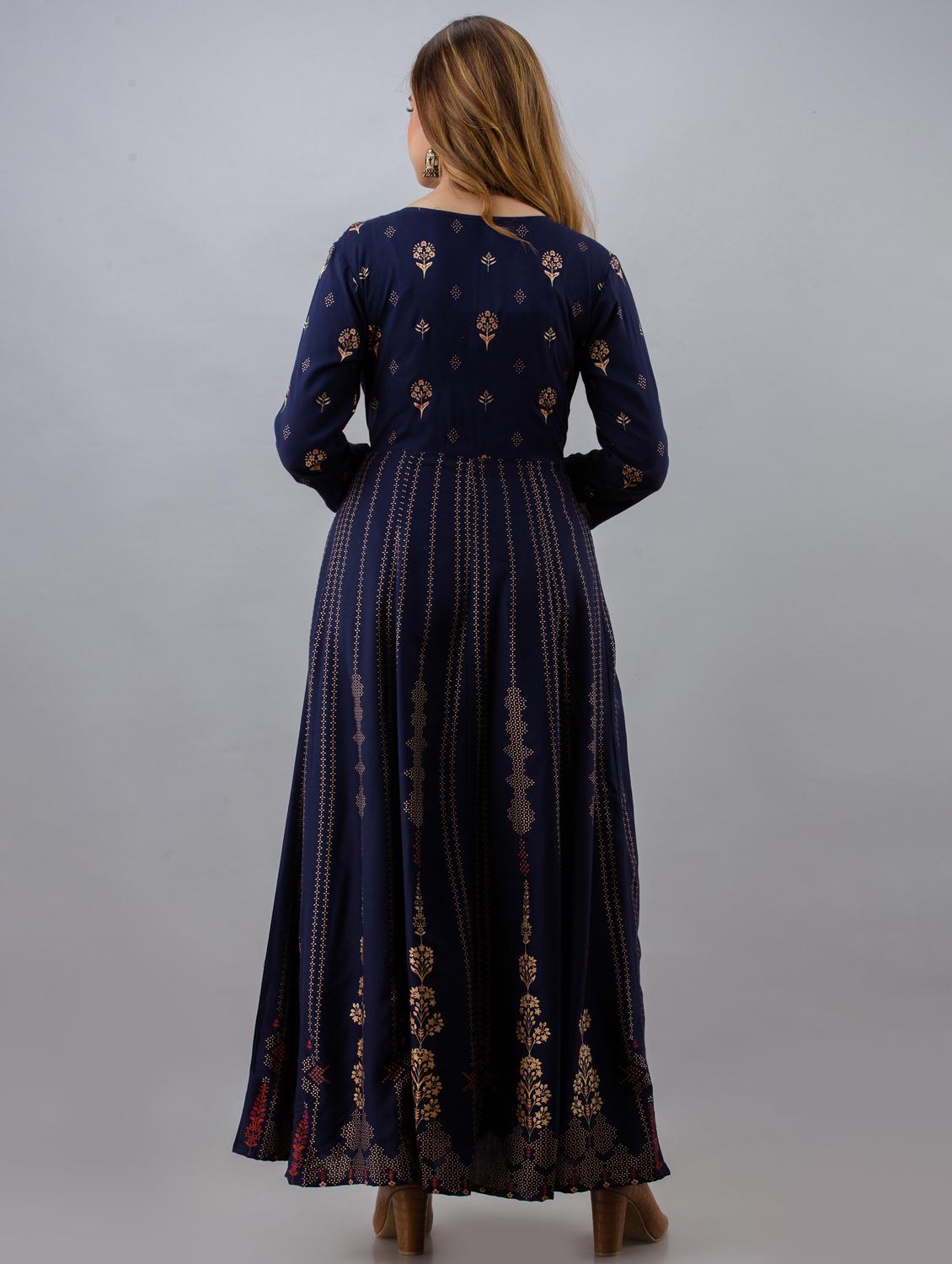 women three quarter sleeve anarkali ethnic dress - 21954478 - Standard Image - 3
