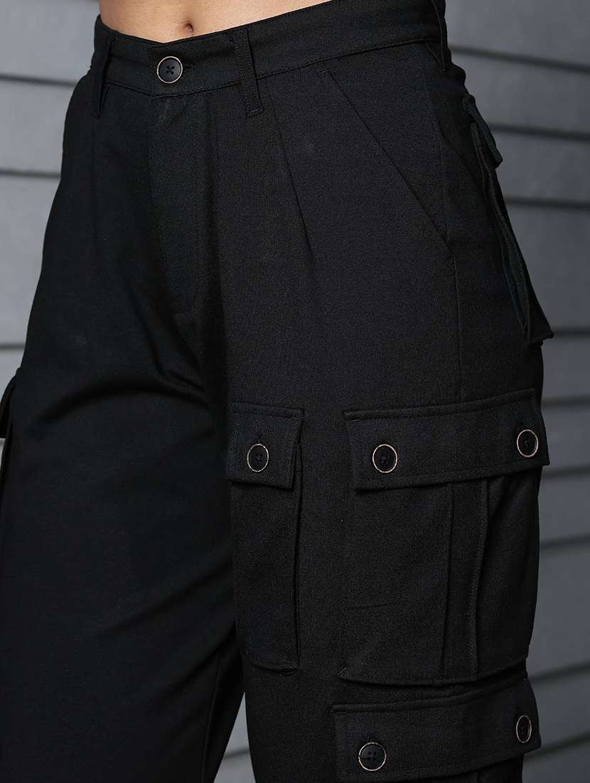 women black solid regular fit cargo - 21954483 -  Standard Image - 3