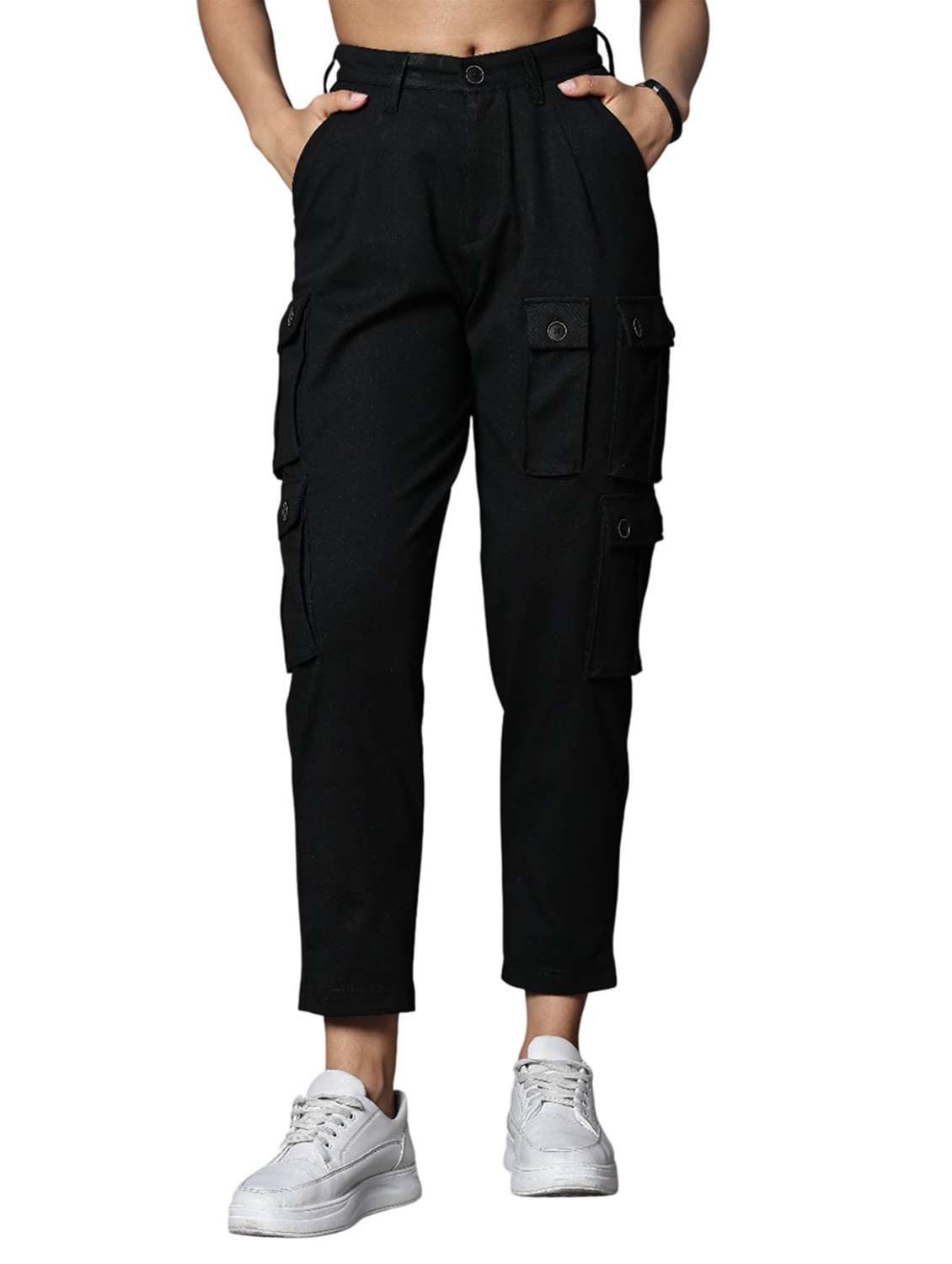 women black solid regular fit cargo - 21954483 -  Standard Image - 5