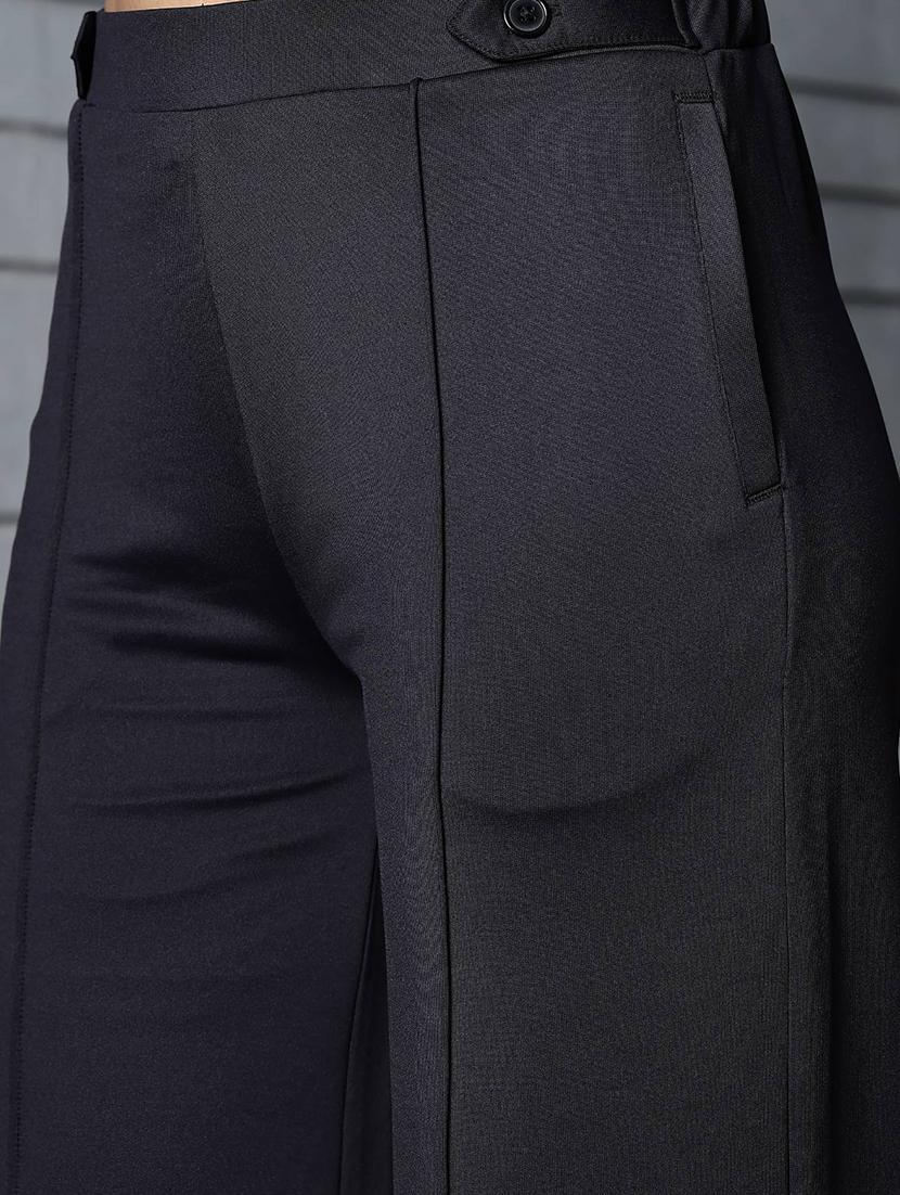 women solid high rise wide leg trouser - 21954485 - Standard Image - 3