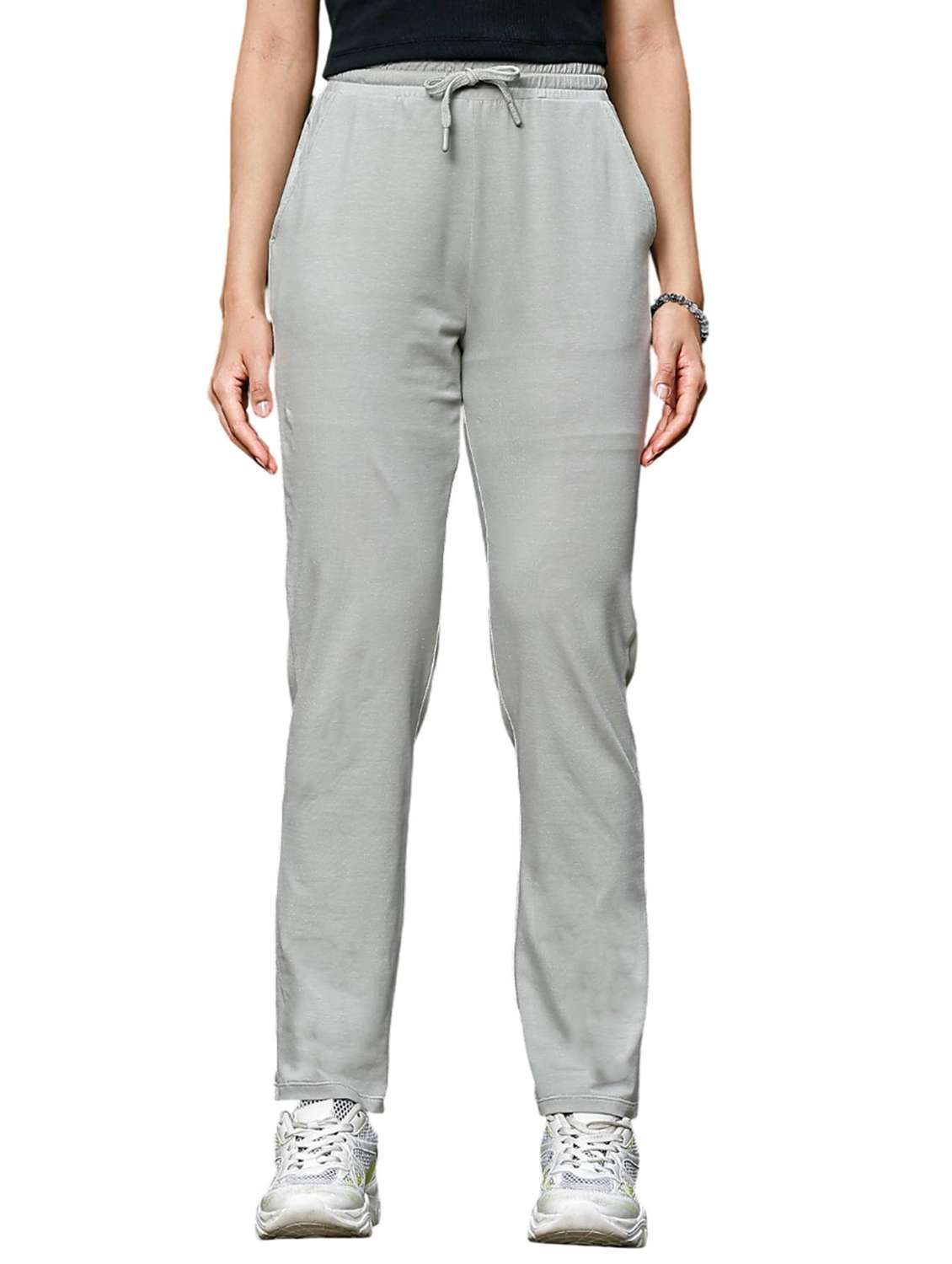 women grey solid mid rise track pant - 21954490 - Standard Image - 5