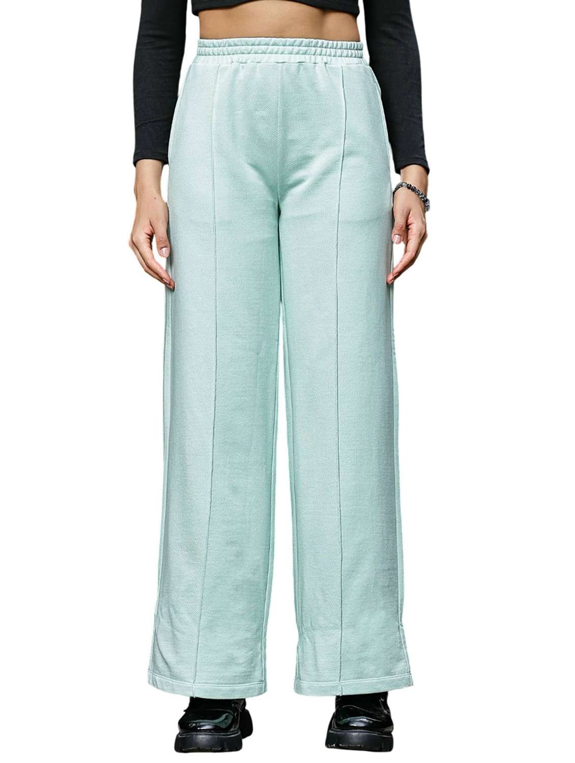 women solid high rise wide leg trouser - 21954494 - Standard Image - 5
