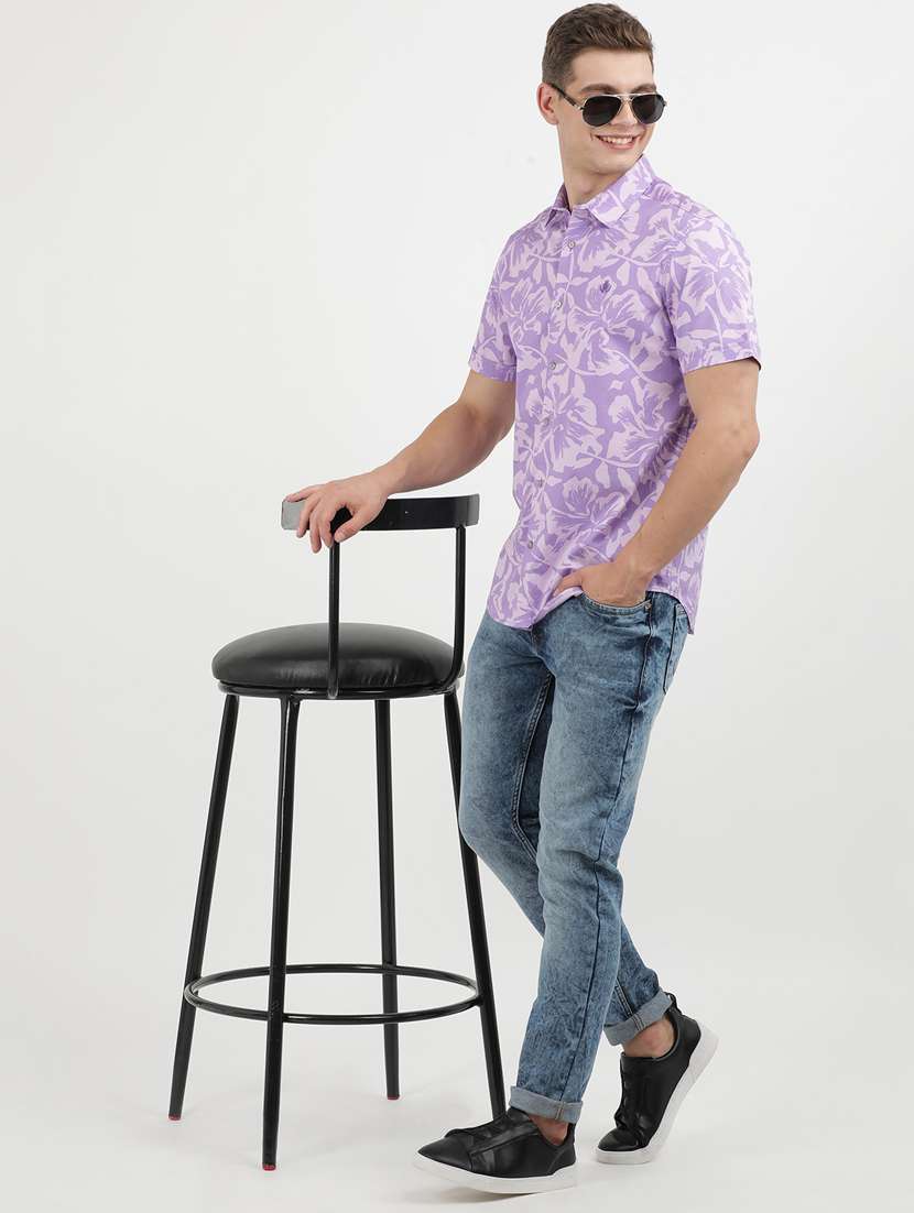 men printed short sleeve regular fit casual shirt
