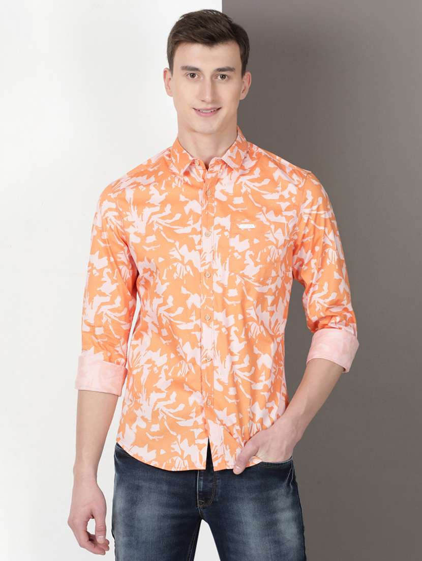 men printed long sleeve regular fit casual shirt