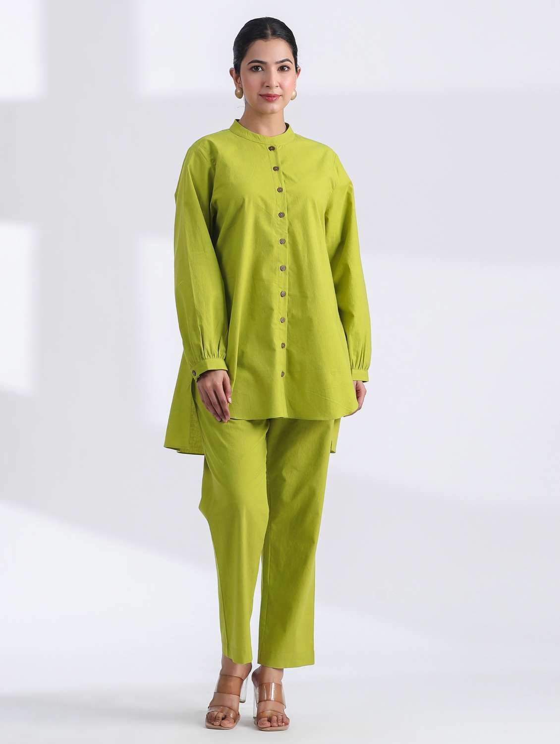 women solid long sleeve ethnic co ord set