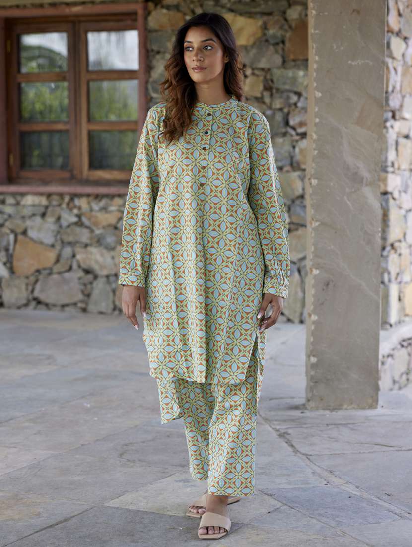 women printed long sleeve ethnic co ord set