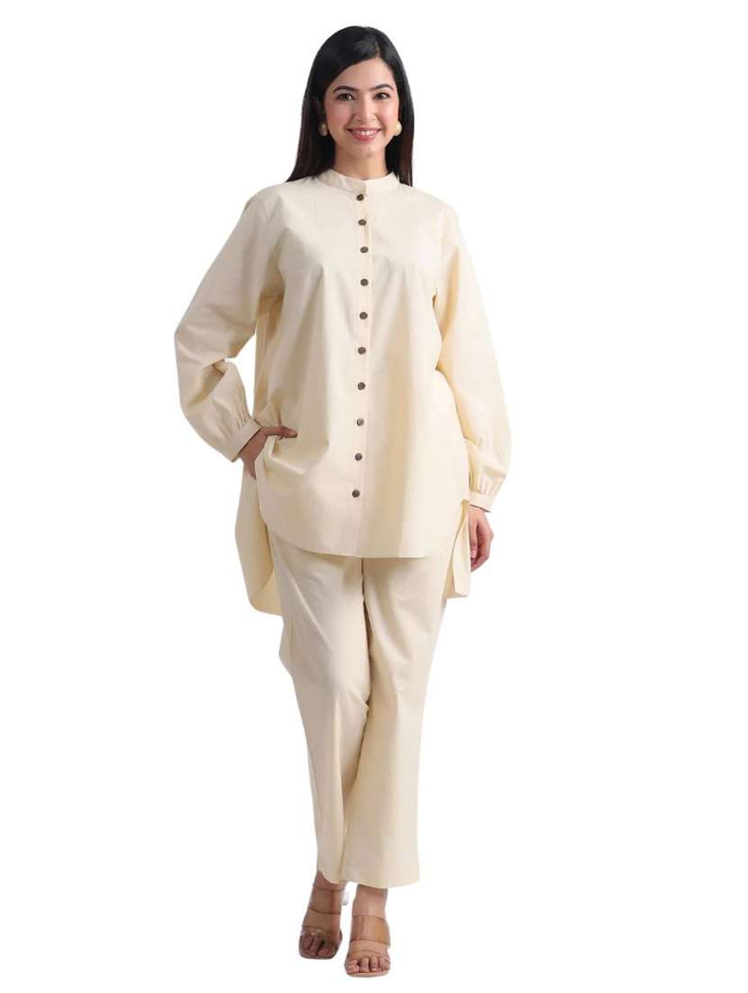 women solid long sleeve ethnic co ord set