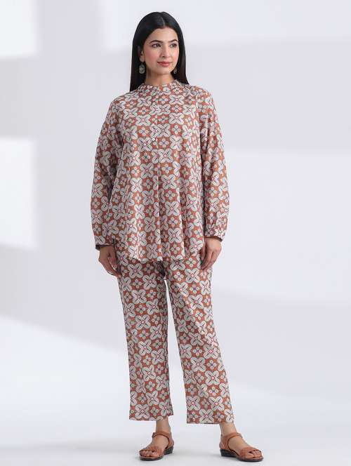 women printed long sleeve ethnic co ord set