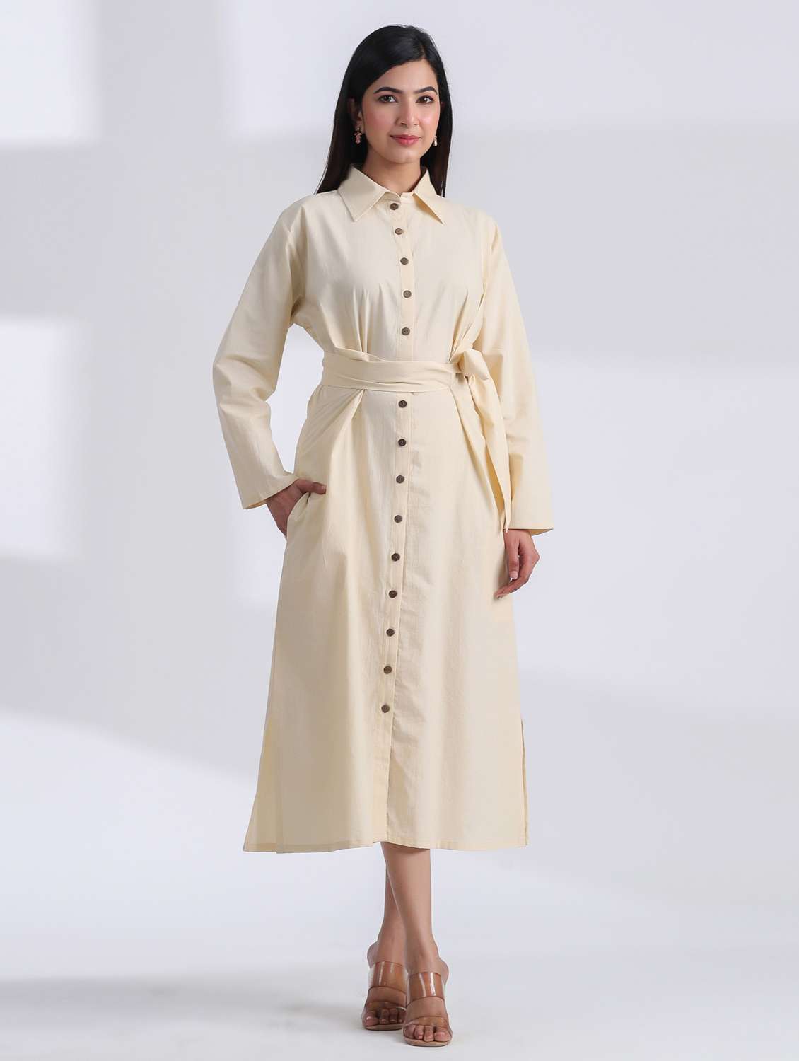 women solid long sleeve shirt dress - 21954639 - Zoom Image - 0
