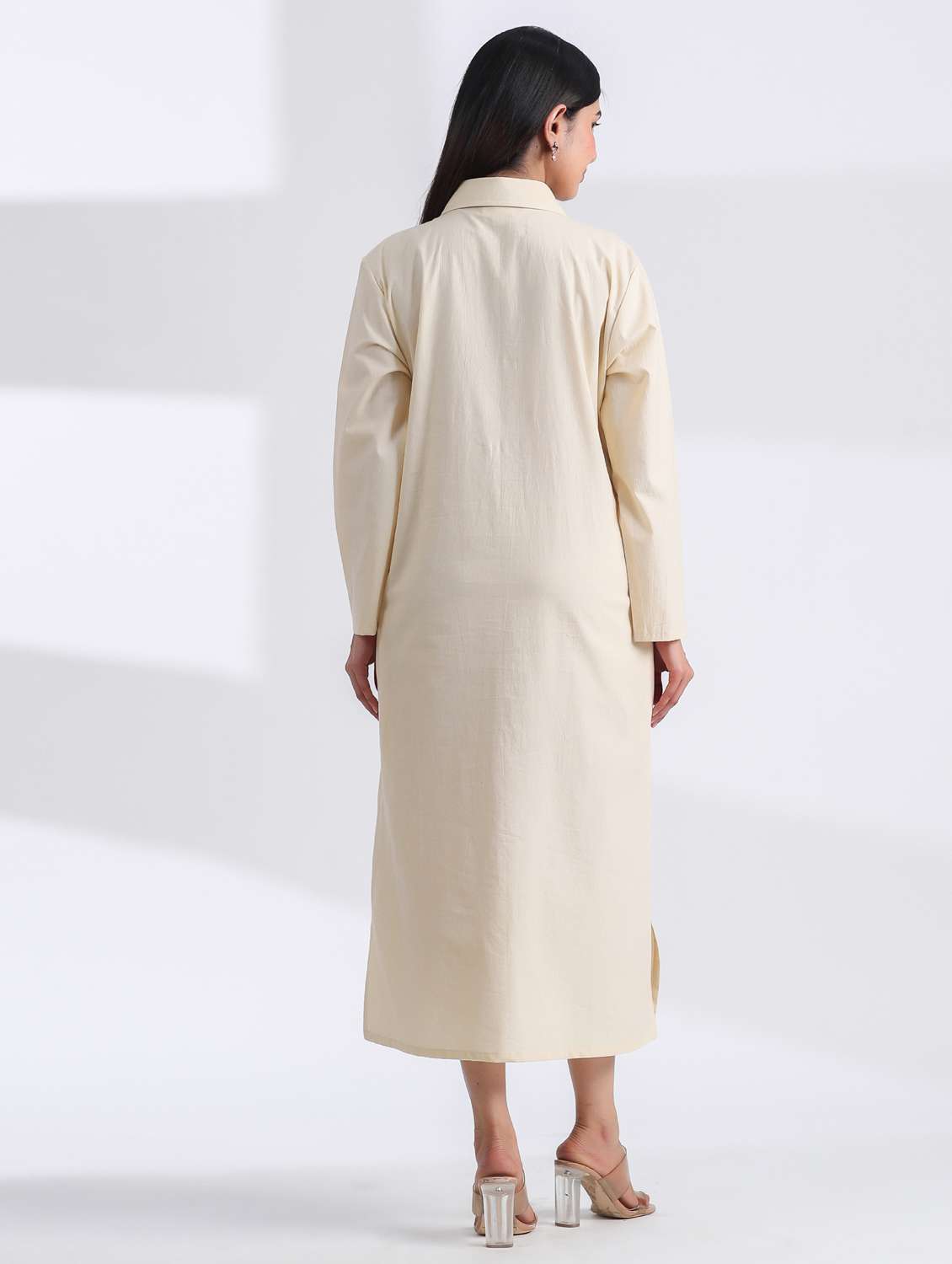 women solid long sleeve shirt dress - 21954639 - Standard Image - 3