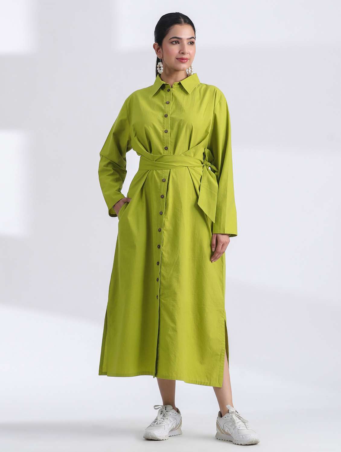 women solid long sleeve shirt dress 