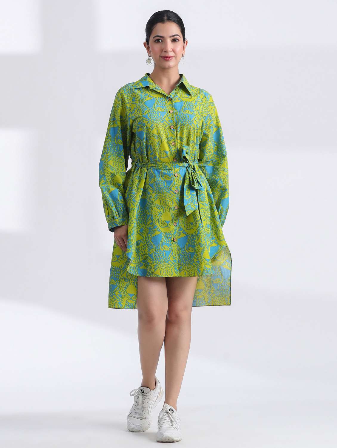 women printed long sleeve high low ethnic dress - 21954643 - Zoom Image - 0
