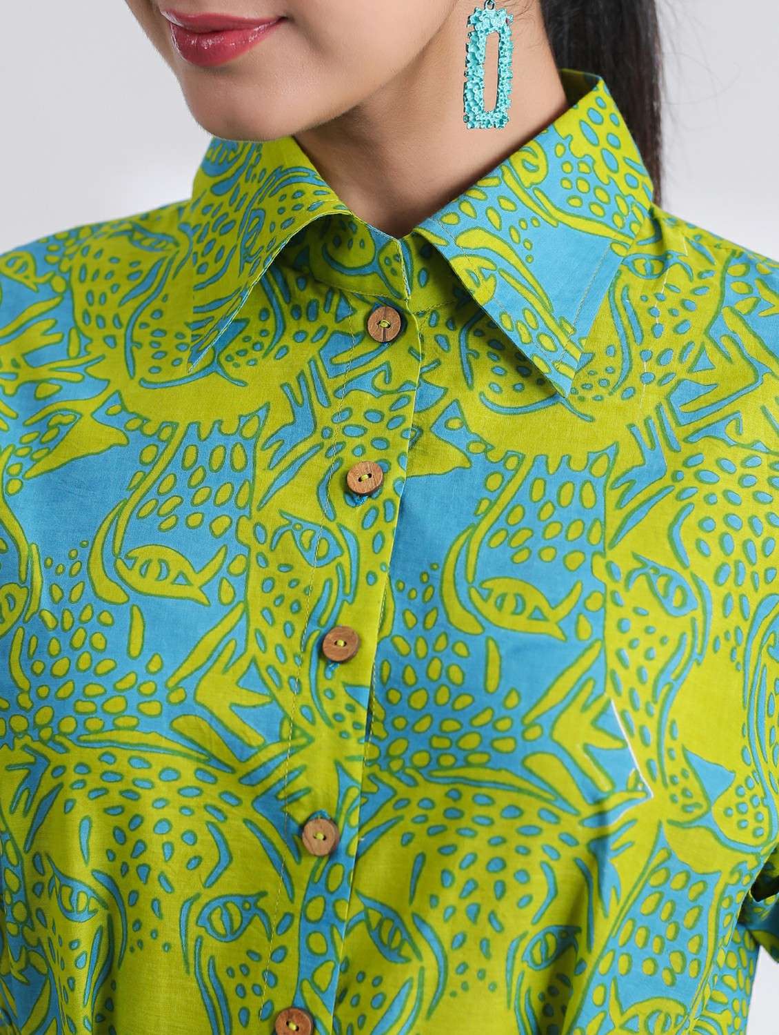 women printed long sleeve high low ethnic dress - 21954644 - Standard Image - 3