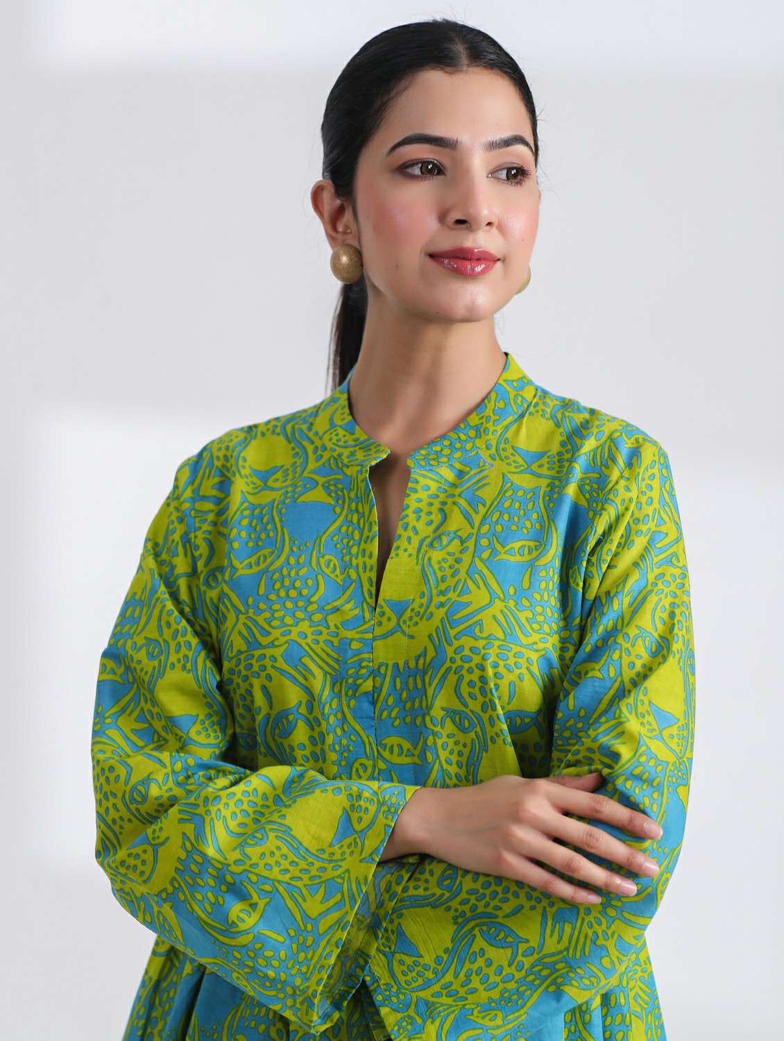 women printed long sleeve tiered ethnic dress - 21954645 - Standard Image - 3