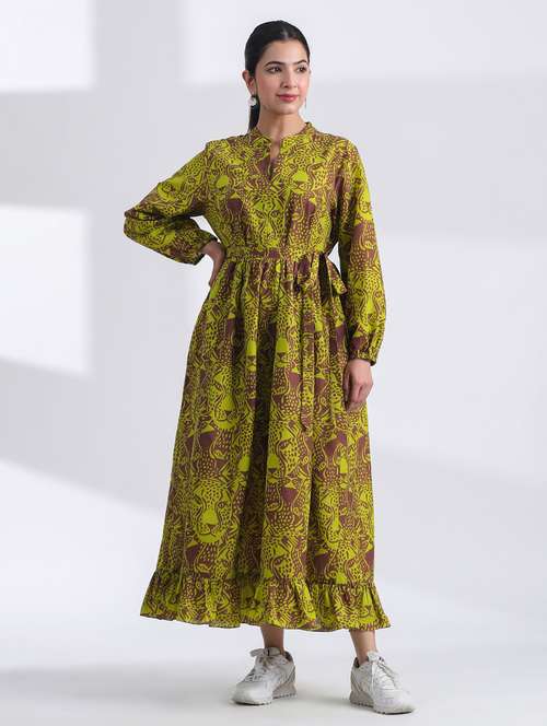 women printed long sleeve tiered ethnic dress - 21954646 -  Standard Image - 0