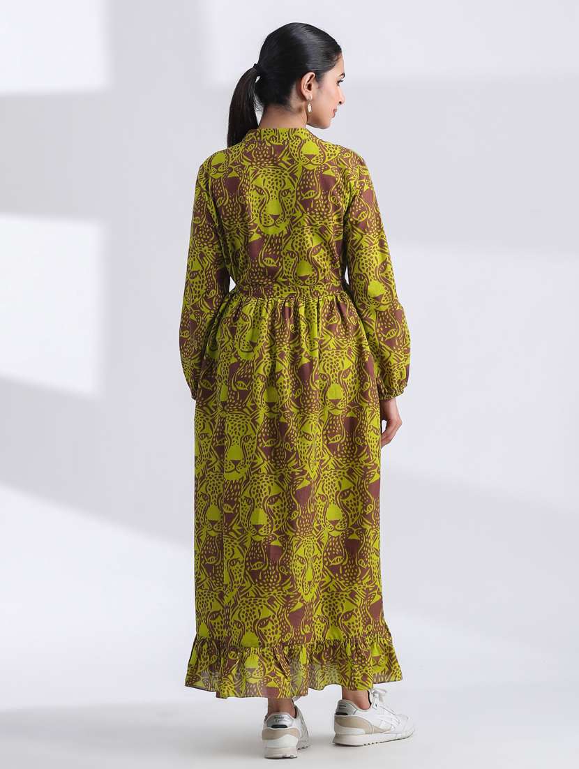 women printed long sleeve tiered ethnic dress - 21954646 - Standard Image - 5