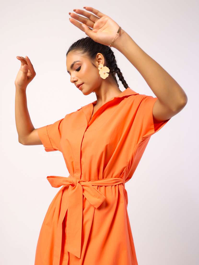 women solid short sleeve a-line ethnic dress - 21954649 - Standard Image - 3