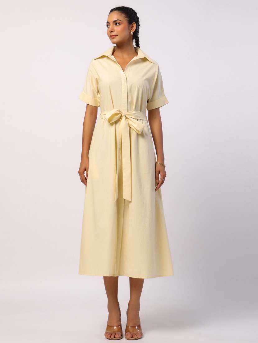 women solid short sleeve a-line ethnic dress