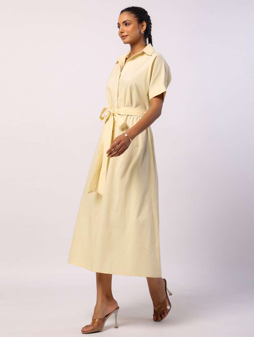 women solid short sleeve a-line ethnic dress - 21954650 - Standard Image - 3