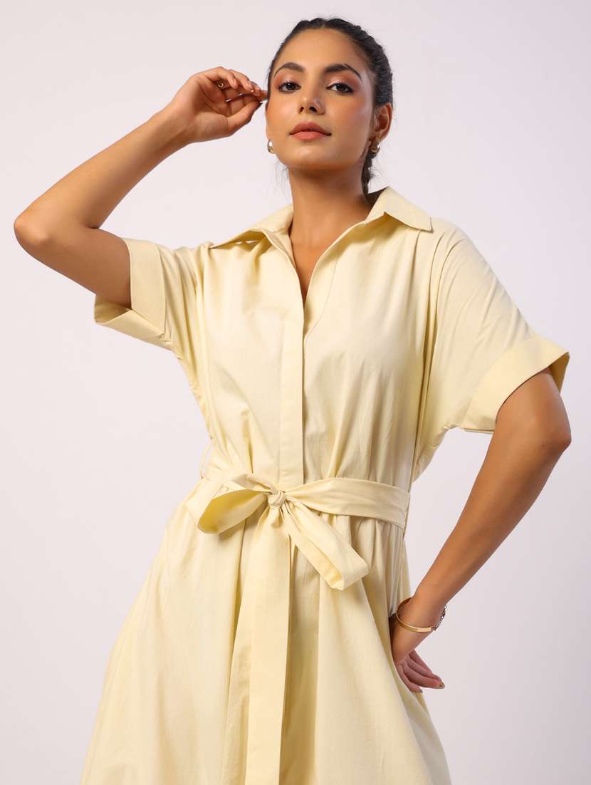 women solid short sleeve a-line ethnic dress - 21954650 - Standard Image - 5