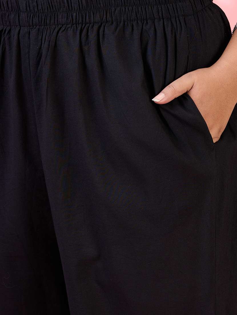 globus gloplus women black embroidered yoke mandarin collar roll up sleeves pleated plus size a-line kurta with pants set - 21954885 -  Standard Image - 5