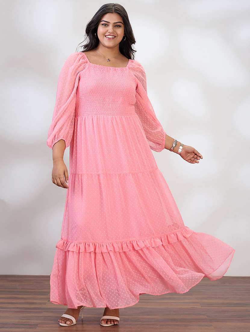 women plus size self designed puff sleeve tiered dress - 21954888 - Zoom Image - 0