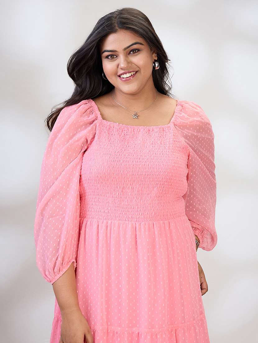 women plus size self designed puff sleeve tiered dress - 21954888 - Standard Image - 3