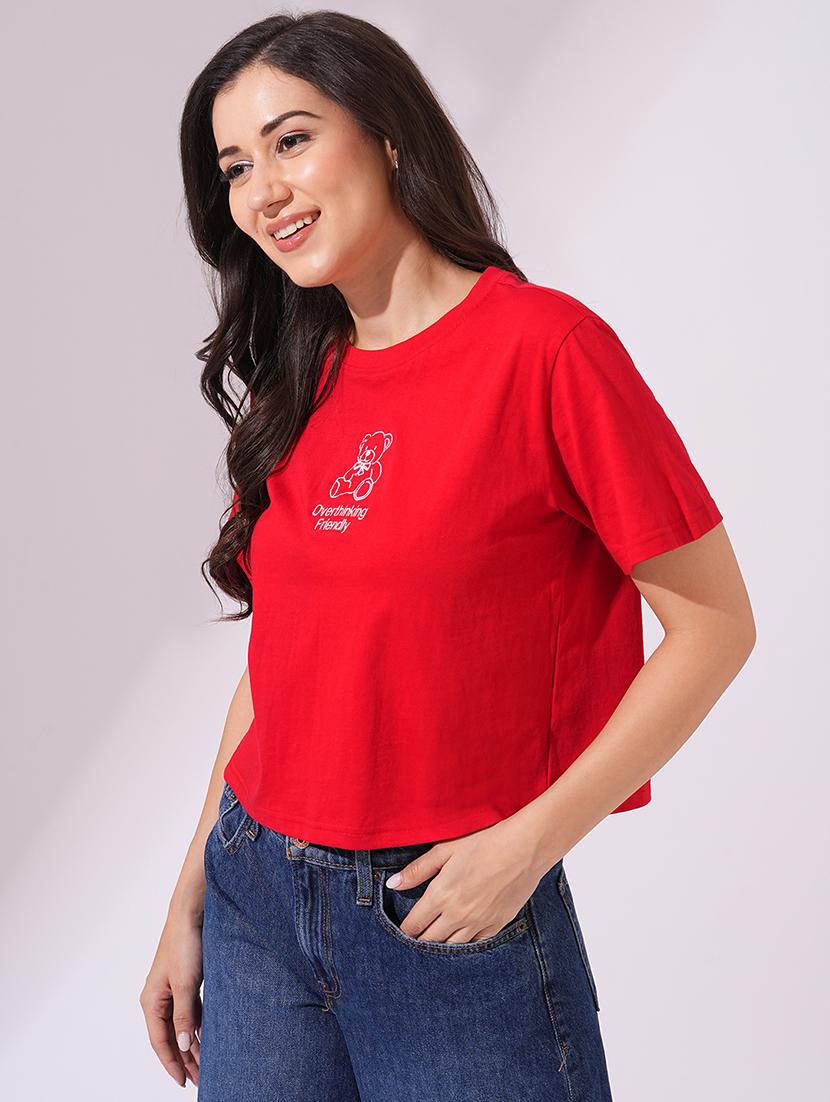 globus women red round neck short sleeves graphic print oversized t-shirt - 21954899 - Zoom Image - 0