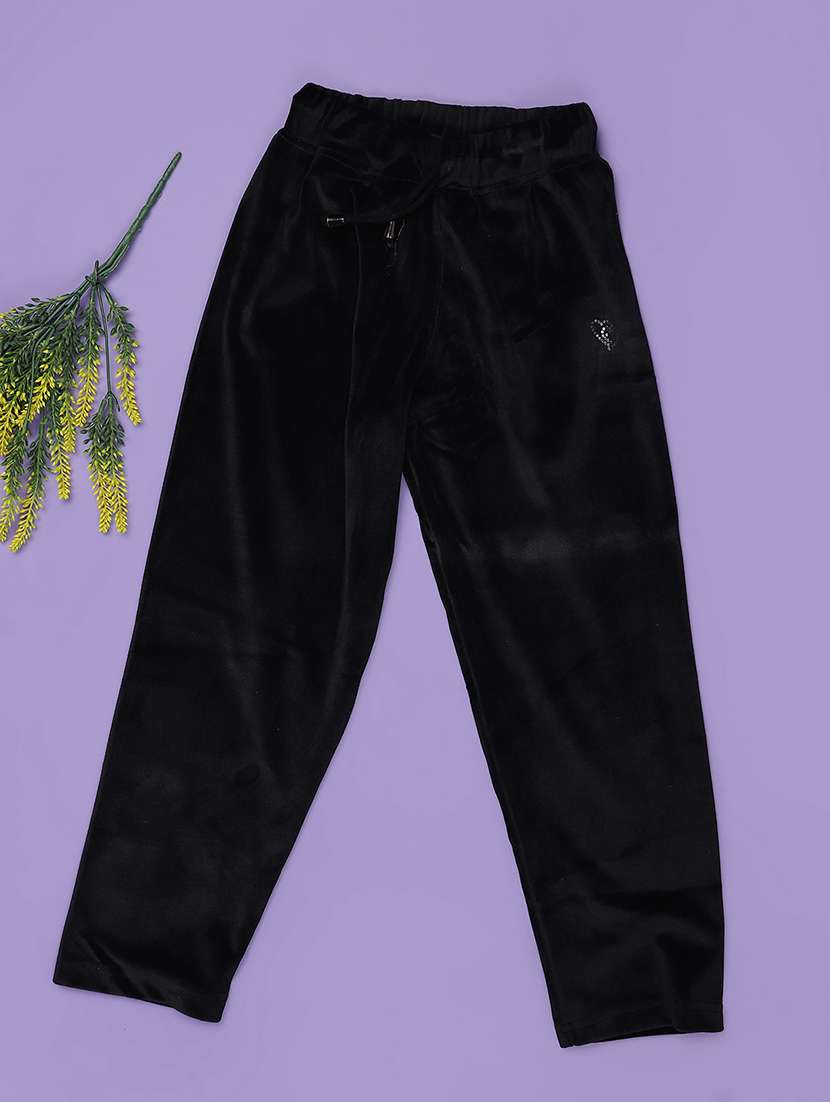 girls solid mid rise winterwear trouser