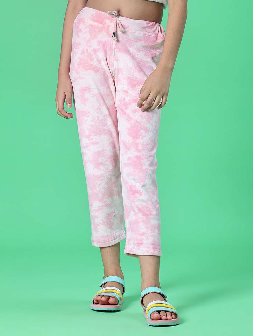 girls printed mid rise winterwear trouser