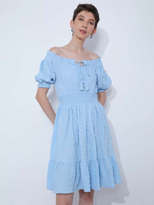 women solid off shoulder tiered dress - 21954945 -  Standard Image - 0
