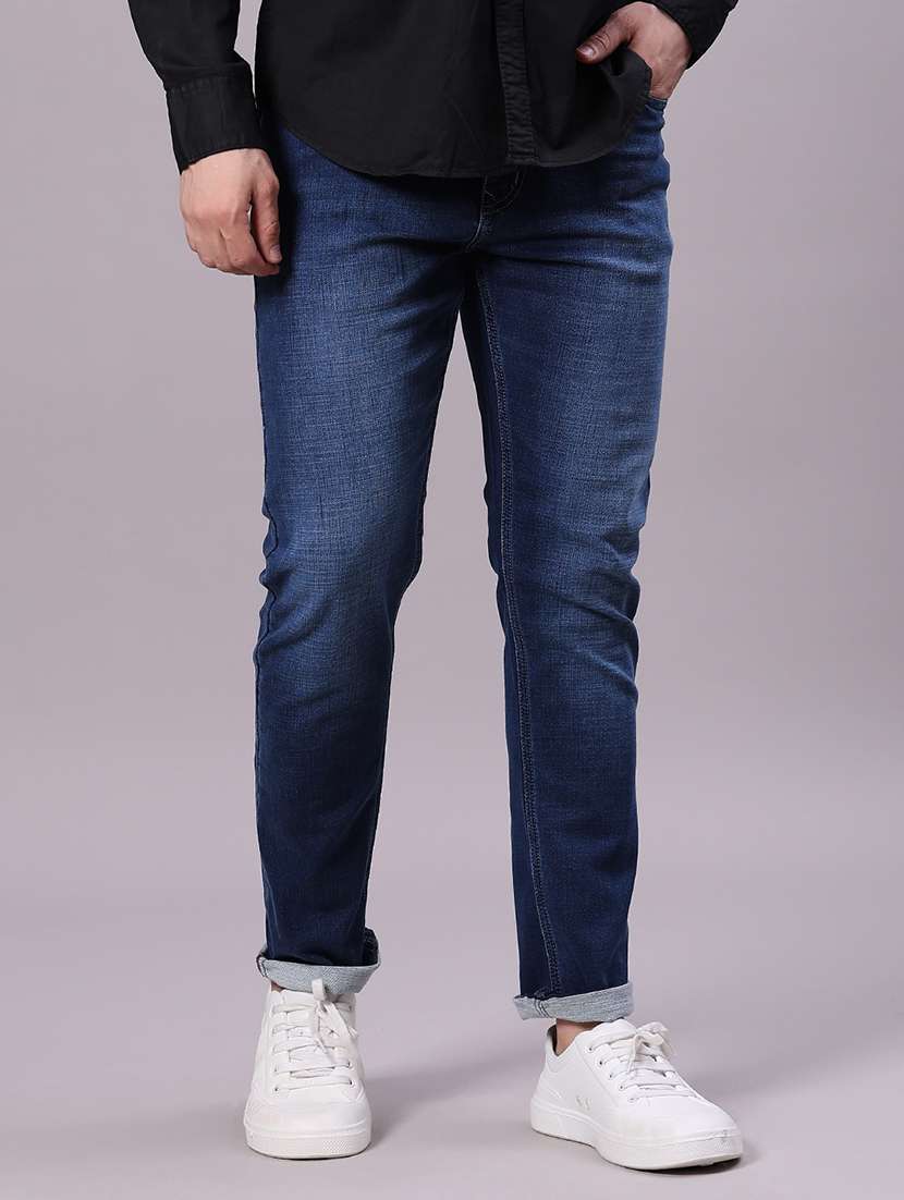 men washed mid rise full length jean
