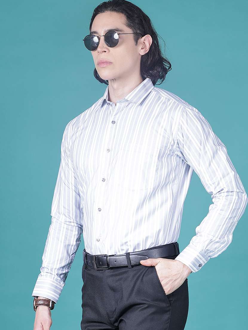 men striped long sleeve slim fit formal shirt
