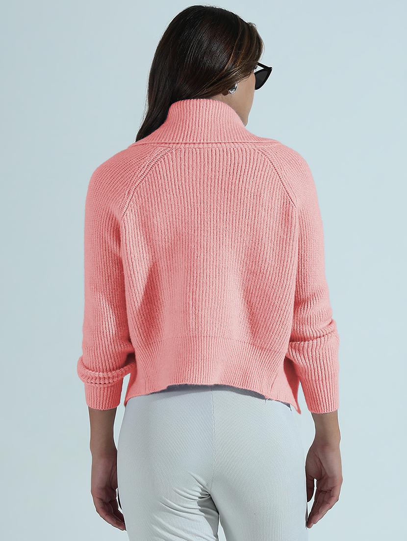 women pink solid long sleeve crop cardigan - 21955767 - Standard Image - 3