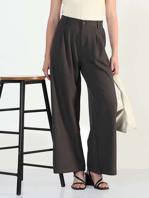 women's charcoal pleated wide leg formal trousers - 21955768 -  Standard Image - 0