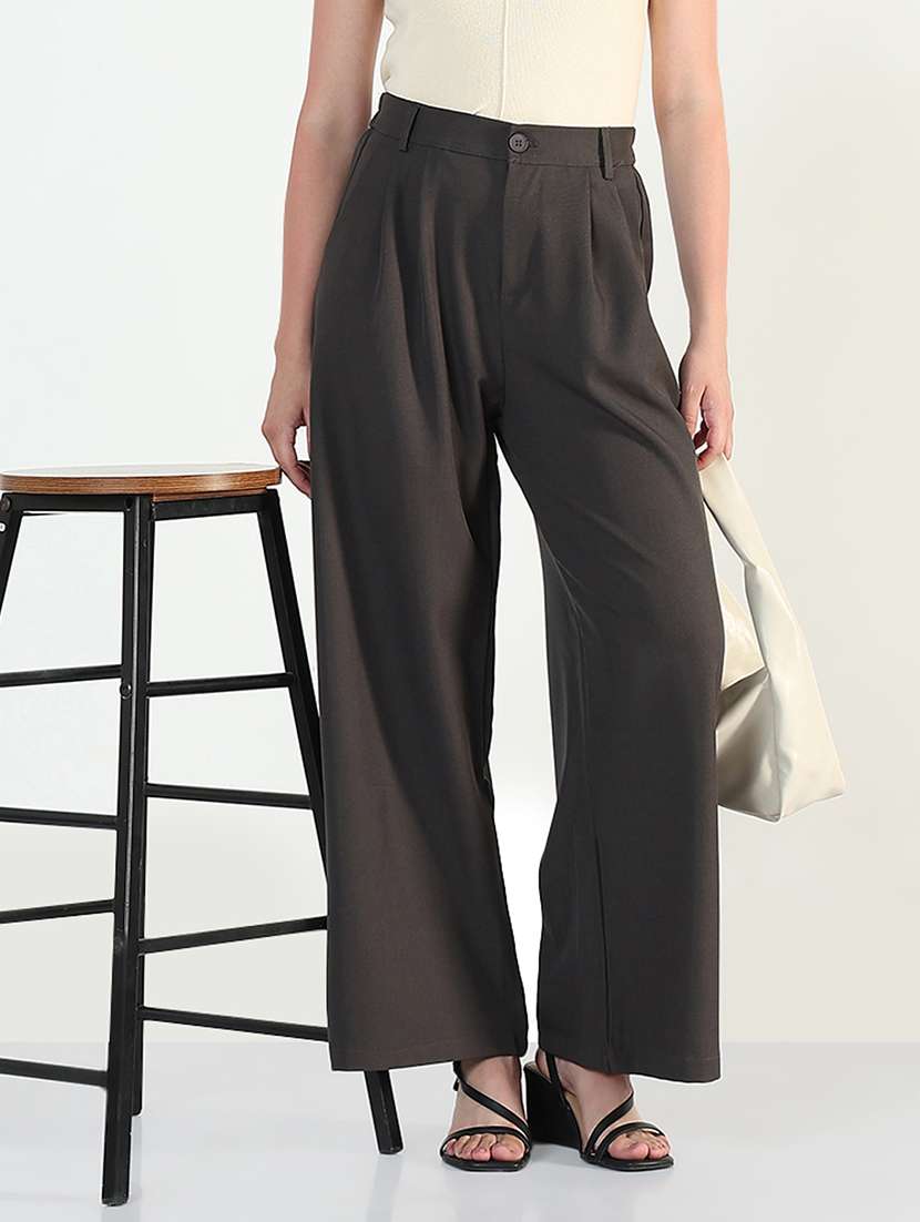 women's charcoal pleated wide leg formal trousers - 21955768 -  Zoom Image - 0