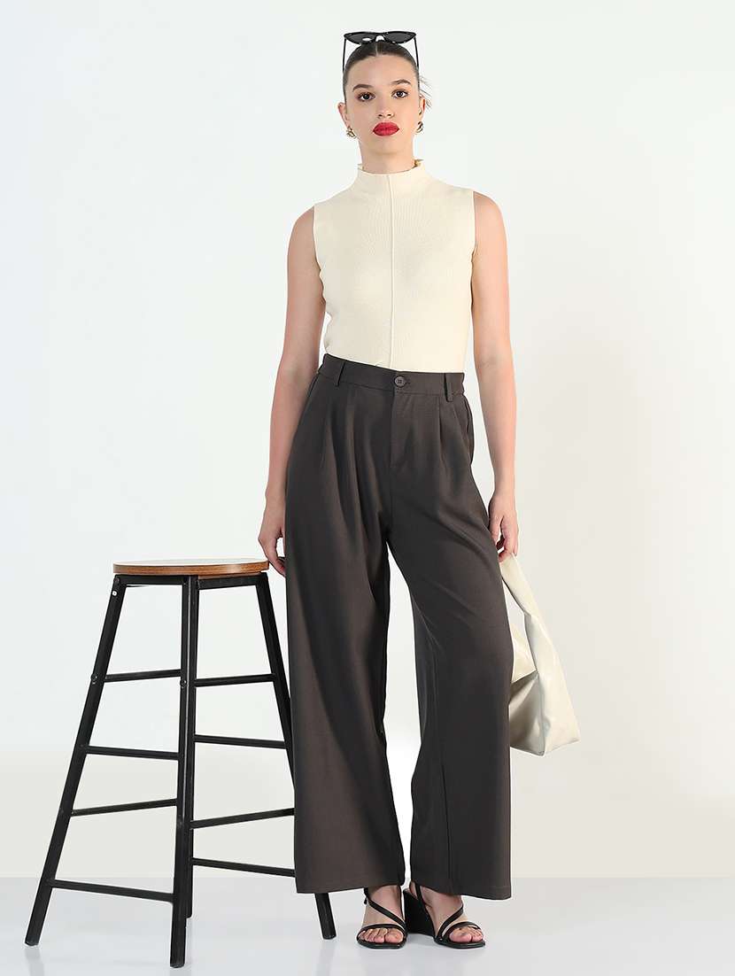 women's charcoal pleated wide leg formal trousers - 21955768 -  Standard Image - 5