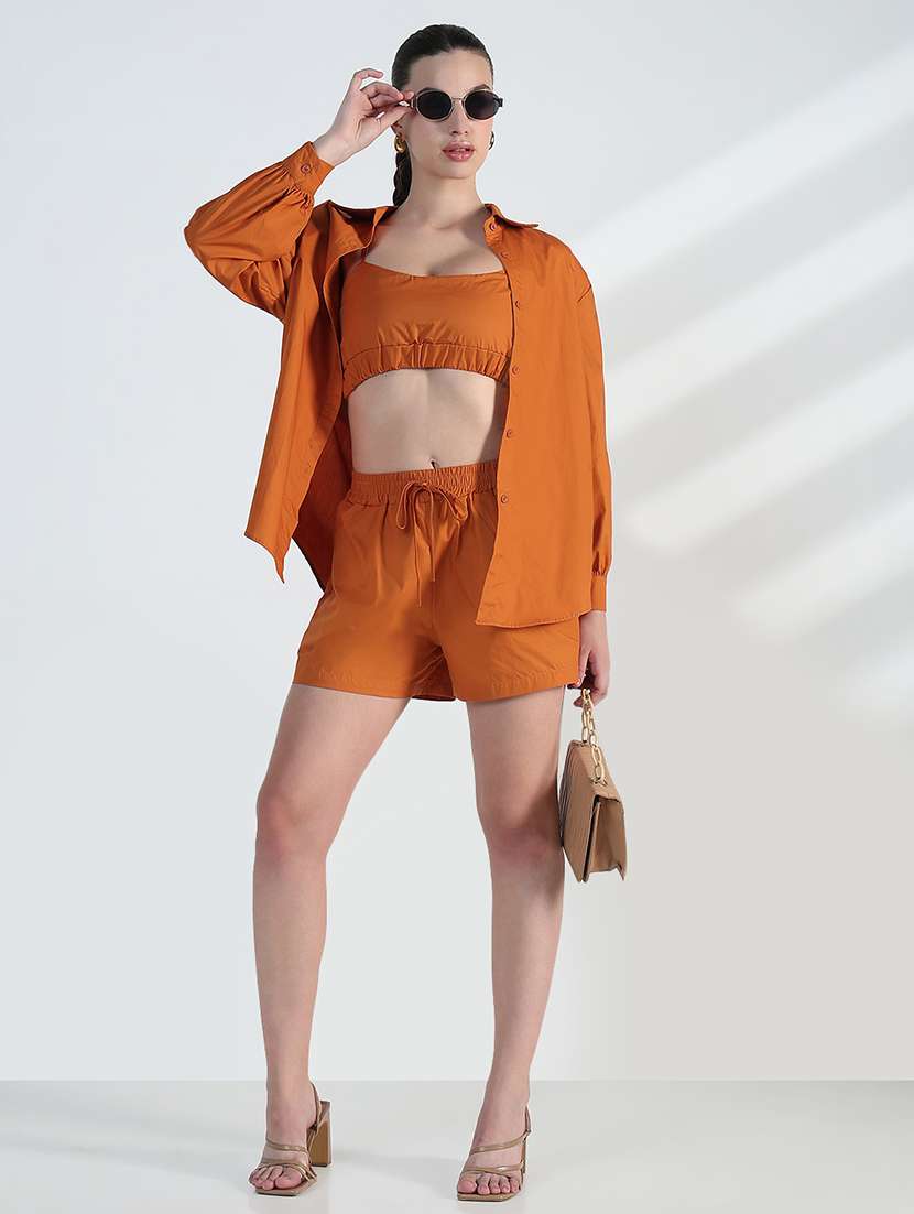 women solid shirt and shorts co-ord set - 21955769 -  Standard Image - 5