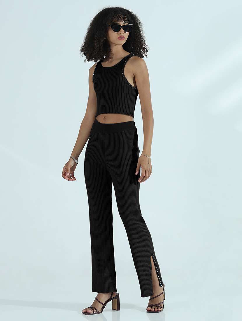 women black solid top and trouser co-ord set - 21955770 -  Standard Image - 5