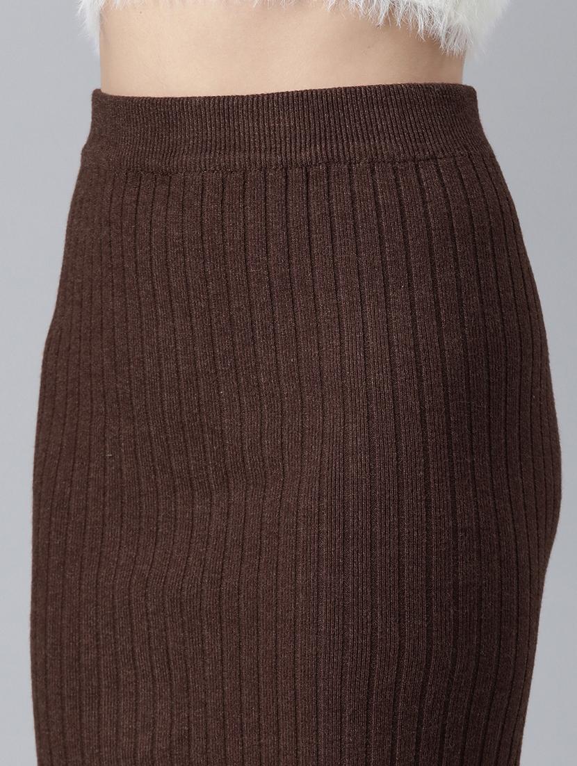 women brown solid high rise bodycon skirt - 21955774 - Standard Image - 5