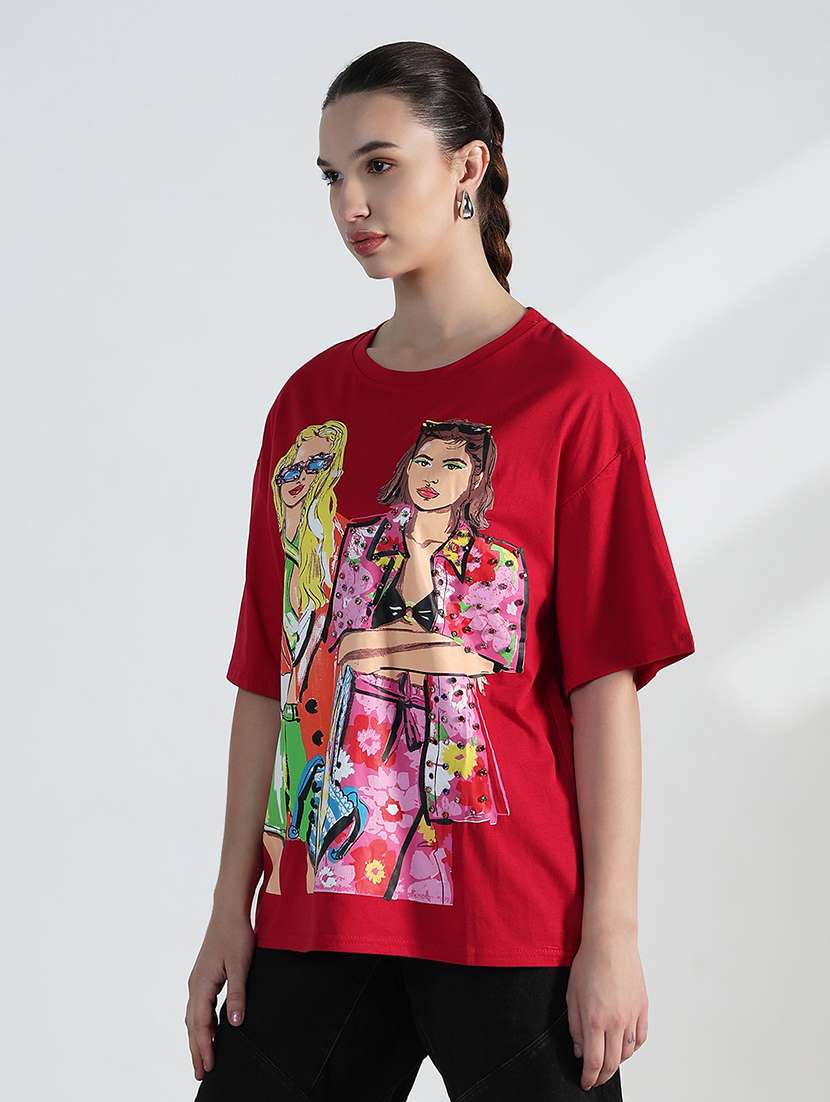 women printed drop shoulder oversized t-shirt - 21955775 -  Standard Image - 3