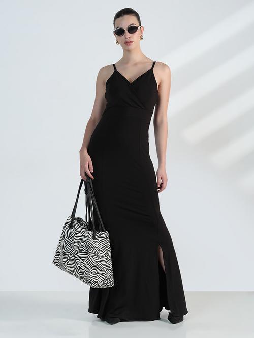 women black solid shoulder strap maxi dress - 21955784 - Standard Image - 0