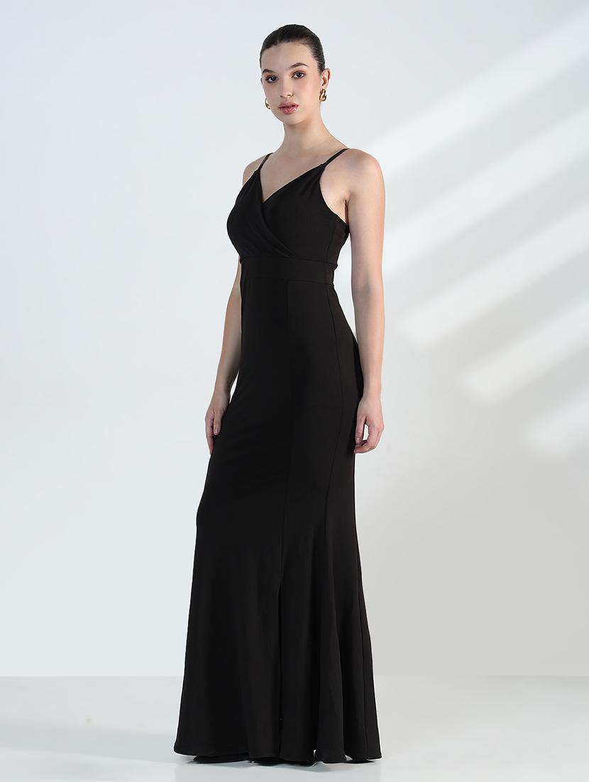 women black solid shoulder strap maxi dress - 21955784 - Standard Image - 3