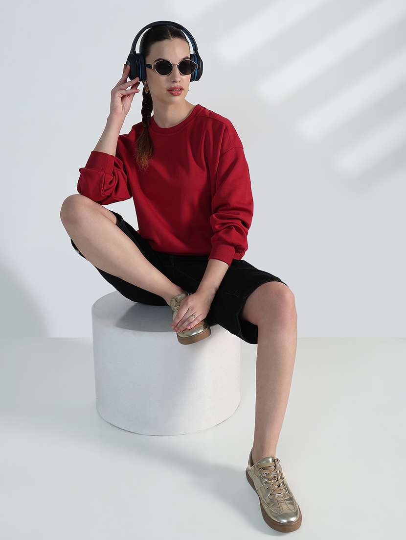 women solid long sleeve loose fit sweatshirt - 21955786 -  Standard Image - 5