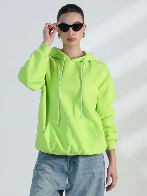 women solid long sleeve loose fit hooded sweatshirt - 21955787 - Standard Image - 0