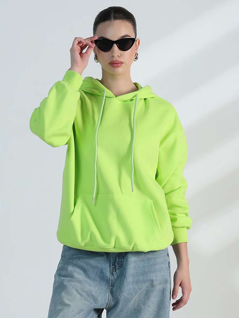 women solid long sleeve loose fit hooded sweatshirt - 21955787 - Zoom Image - 0