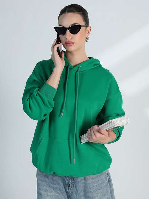 women solid long sleeve loose fit hooded sweatshirt - 21955788 - Standard Image - 0