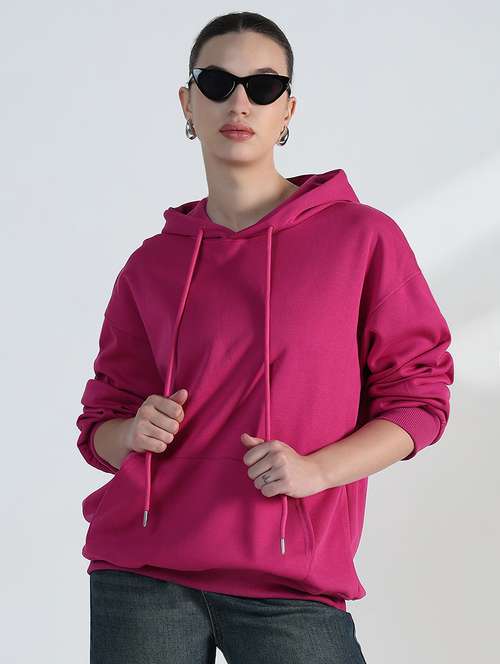 women solid long sleeve loose fit hooded sweatshirt - 21955789 - Standard Image - 0