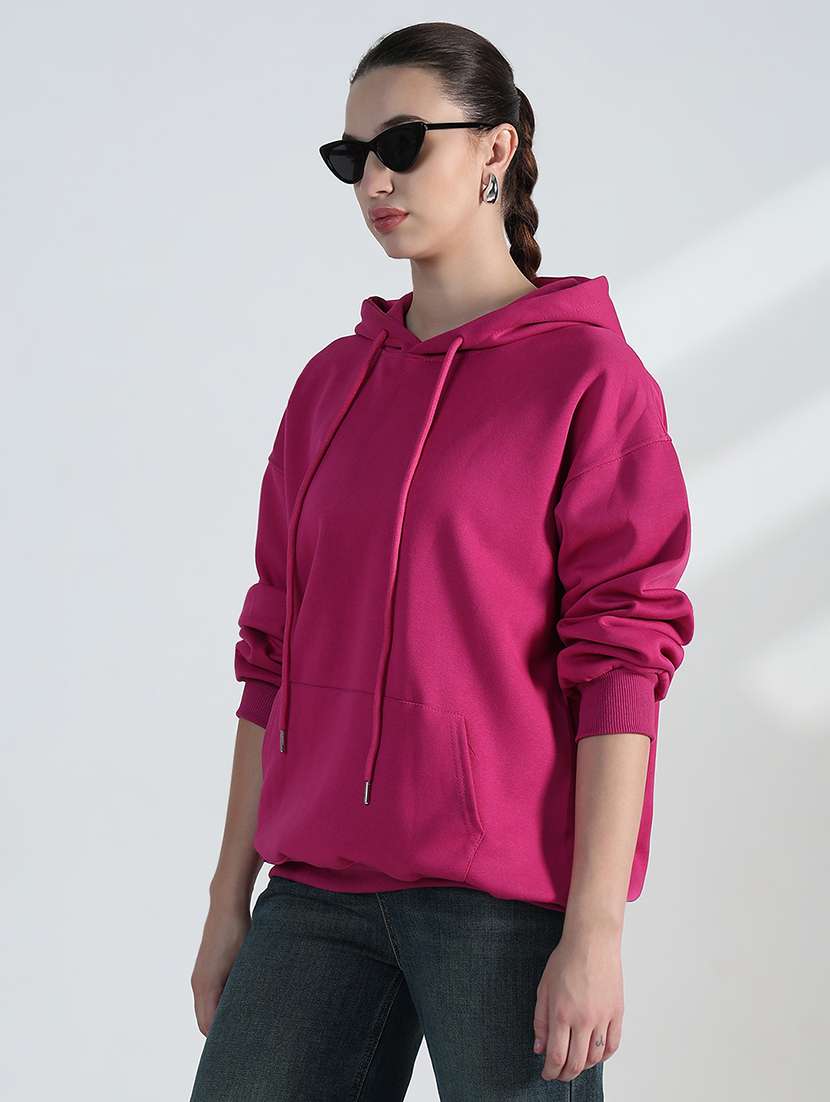 women solid long sleeve loose fit hooded sweatshirt - 21955789 - Standard Image - 3