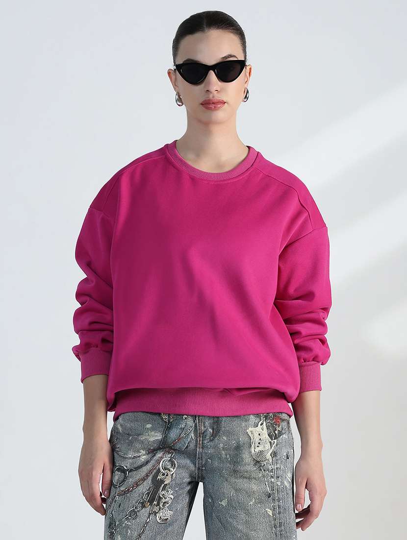 women solid long sleeve loose fit sweatshirt